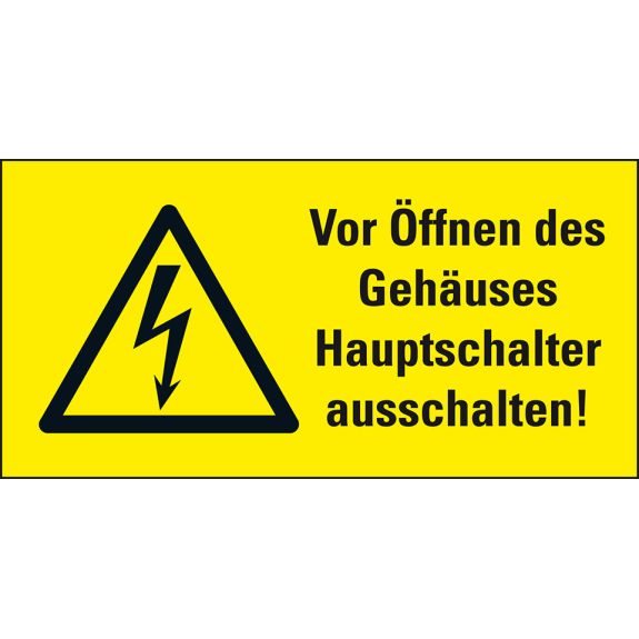 Warn-Kombischild Vor Öffnen des Gehäuses Hauptsch., RoHS konform, Folie, 148x74mm-Beschreibung lesen