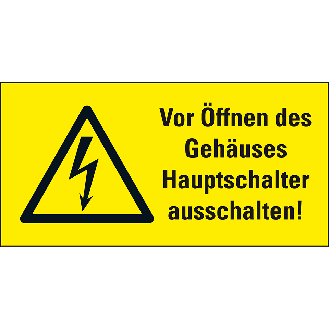 Warn-Kombischild Vor Öffnen des Gehäuses Hauptsch., RoHS konform, Folie, 148x74mm-Beschreibung lesen
