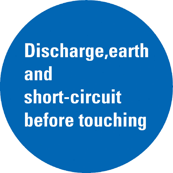Gebotsschild Discharge, earth and short-circuit..., praxisb., Folie, Ø 100mm-Lire la description