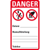 Wartungsetikett DANGER, beschriftbar, Polyesterfolie, Oberflächensch., 75x130mm, 5/VE P031