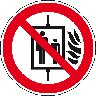 Verbotsschild Aufzug im Brandfall nicht benutzen, Folie, Ø 100 mm, ASR A1.3, DIN EN ISO 7010 P020-Beschreibung lesen