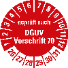 Prüfplakette gepr.n. DGUV Vorschrift 70,26-31,rot,Folie,selbst.,Ø 30mm,10/Bogen
