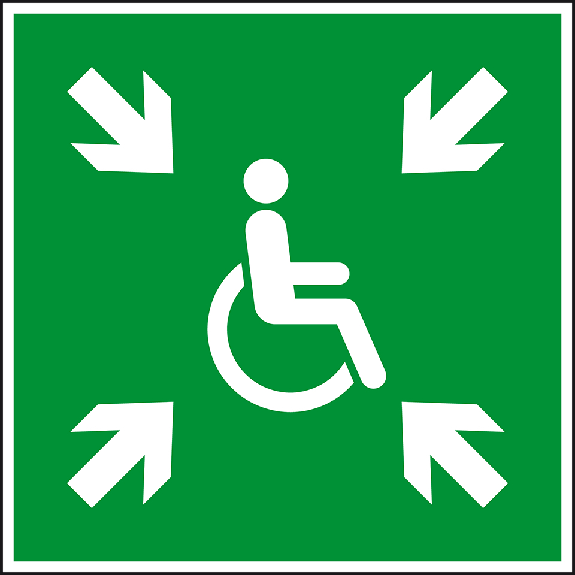Rettungszeichen Vorläufige Evakuierungsstelle, Aluminium, 400x400mm, DIN EN ISO 7010-Beschreibung lesen