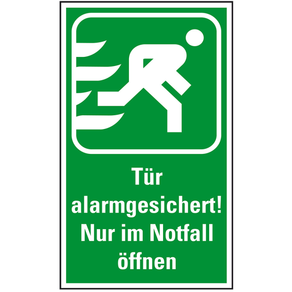 Rettungszeichen Tür alarmgesichert!..., praxisbewährt, Folie, selbstklebend, 120x200mm-Lire la description