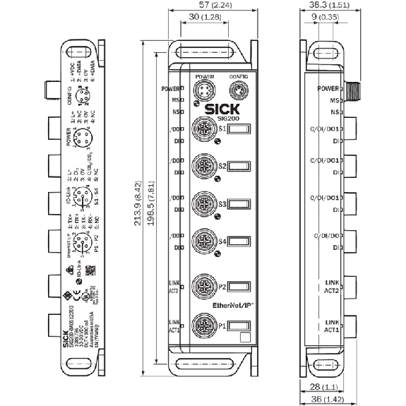 Sensor Integration Gateway E/S: 4 x M12, IO-Link, EtherNet/IP - SIG200-0A0512200-Lire la description