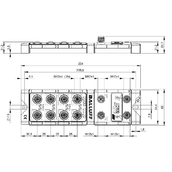 Répartiteur actif, PROFINET I/O, E: 12x PNP, S: 12x PNP, 8x IO-Link - BNI PNT-538-105-Z063 (BNI00AZ)-Lire la description
