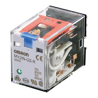 Relais 8 broches, DPDT, 10A, Ind. méca., Led, BT, 220/240VAC - MY2IN-GS-R AC220/240-Lire la description