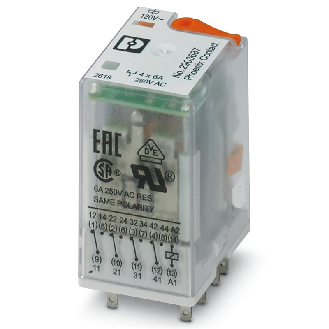 Relais 14 broches, 4PDT, 6A, Ind. méca., Led, BT, 120AC - REL-IR4/L-120AC/4X21-Lire la description