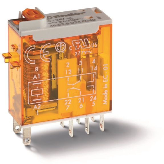 Relais miniature DPDT 8A, BT+IM+2LED, 24VDC - 465290240074 (46.52.9.024.0074) Relais miniature DPDT 8A, BT+IM+2LED, 24VDC - 465290240074 (46.52.9.024.0074)-Lire la description