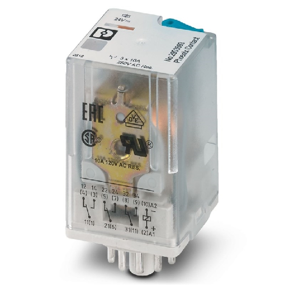 Relais de puissance 11 broches 3PDT 10A, Ind. méca., BT, diode, 24DC - REL-OR3/LDP-24DC/3X21 Relais de puissance 11 broches 3PDT 10A, Ind. méca., BT, diode, 24DC - REL-OR3/LDP-24DC/3X21-Lire la description