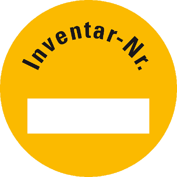 Inventaretikett Inventar-Nr., gelb, Dokumentenfolie, selbstklebend, Ø 30mm, 18/Bogen Inventaretikett Inventar-Nr., gelb, Dokumentenfolie, selbstklebend, Ø 30mm, 18/Bogen-Beschreibung lesen