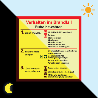 PERMALIGHT power langnachleuchtend Notfallplan Verhalten im Brandfall, Folie, 200x200mm-Beschreibung lesen