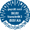 Prüfplakette gepr.n.DGUV Vor.3 (BGV A3),25-30,blau,Folie,selbst.,Ø20mm,10/Bogen