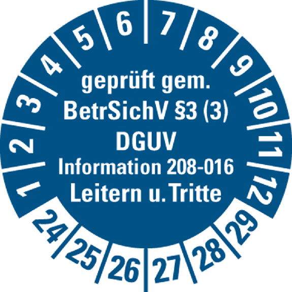 Prüfplakette BetrSichV 3,Leitern,24-29,blau,Folie,selbstklebend,Ø 30mm,500/Rolle Prüfplakette BetrSichV 3,Leitern,24-29,blau,Folie,selbstklebend,Ø 30mm,500/Rolle-Beschreibung lesen