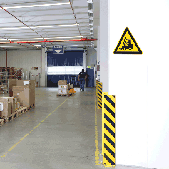 Warnschild Warnung vor Flurförderzeugen, ASR/ISO, Aluminium RA0, reflektierend, SL 900mm-Beschreibung lesen