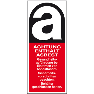 Gefahrenkennzeichen Achtung enthält Asbest, Typ A, Folie, selbstklebend, 40x95mm-Beschreibung lesen