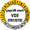 Prüfplakette geprüft nach VDE 0701/0702,26-31,Folie,selbstkl.,Ø 30mm,500/Rolle