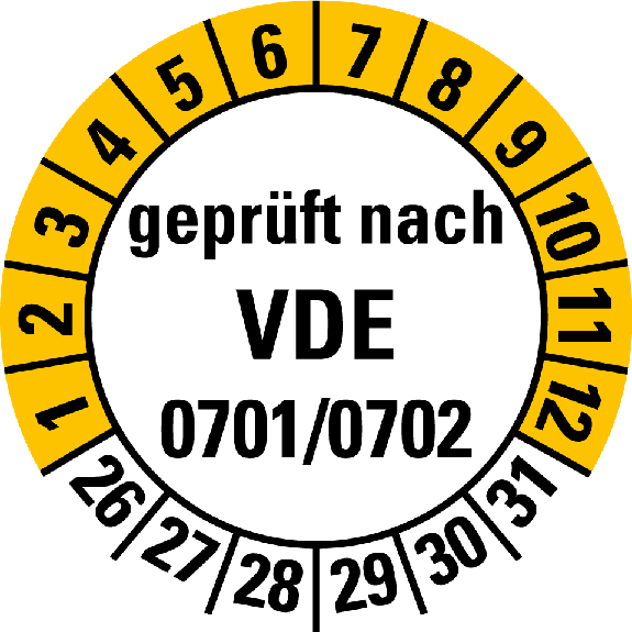 Prüfplakette geprüft nach VDE 0701/0702,26-31,Folie,selbstkl.,Ø 30mm,500/Rolle Prüfplakette geprüft nach VDE 0701/0702,26-31,Folie,selbstkl.,Ø 30mm,500/Rolle-Beschreibung lesen