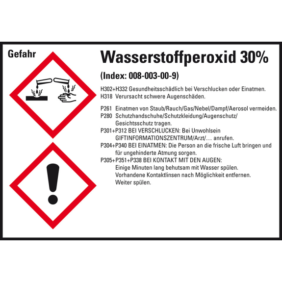 GHS-Etikett Wasserstoffperoxid 30%, GefStoffV/GHS/CLP, Folie, 105x148mm, 4/Bogen-Beschreibung lesen