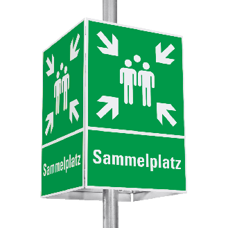 Würfelset Rettungszeichen Sammelstelle, Aluminium, 400x400mm, inkl. Befestigung-Beschreibung lesen