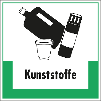 Abfallkennzeichen Kunststoffe, mit Symbol und Text, Folie, selbstklebend, 200x200mm-Beschreibung lesen