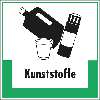 Abfallkennzeichen Kunststoffe, mit Symbol und Text, Folie, selbstklebend, 200x200mm Abfallkennzeichen Kunststoffe, mit Symbol und Text, Folie, selbstklebend, 200x200mm