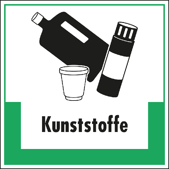 Abfallkennzeichen Kunststoffe, mit Symbol und Text, Folie, selbstklebend, 200x200mm Abfallkennzeichen Kunststoffe, mit Symbol und Text, Folie, selbstklebend, 200x200mm-Beschreibung lesen