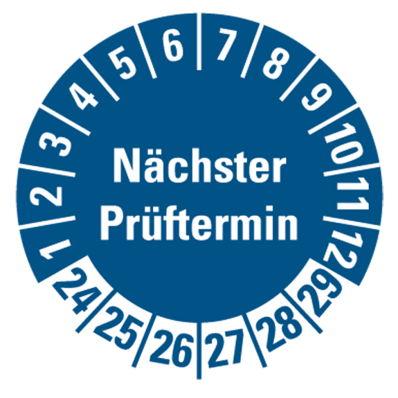 Prüfplakette NP 24-29, blau, Folie, für ölige Untergründe, Ø 30mm, 10/Bogen Prüfplakette NP 24-29, blau, Folie, für ölige Untergründe, Ø 30mm, 10/Bogen-Beschreibung lesen