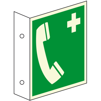 PERMALIGHT power langnachleuchtend Fahnenschild Notruftelefon, DS, ASR/ISO, Kunststoff, 200x200mm-Beschreibung lesen