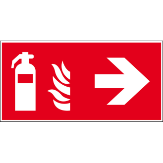 Brandschutzzeichen Feuerlöscher rechts, Kunststoff, 300x150mm, ASR A1.3, DIN EN ISO 7010 F001-Beschreibung lesen