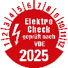 Prüfplakette Elektro-Check nach VDE,2025,rot,Folie,selbstkl,Ø 20mm,10/Bogen Prüfplakette Elektro-Check nach VDE,2025,rot,Folie,selbstkl,Ø 20mm,10/Bogen