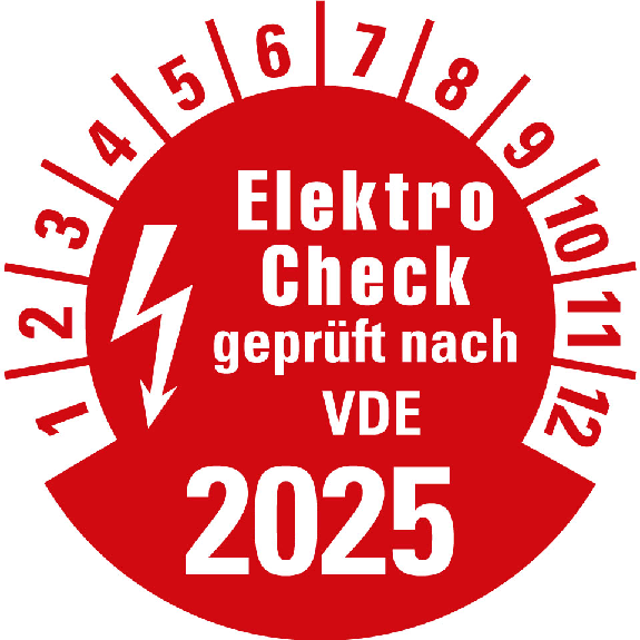 Prüfplakette Elektro-Check nach VDE,2025,rot,Folie,selbstkl,Ø 20mm,10/Bogen Prüfplakette Elektro-Check nach VDE,2025,rot,Folie,selbstkl,Ø 20mm,10/Bogen-Beschreibung lesen