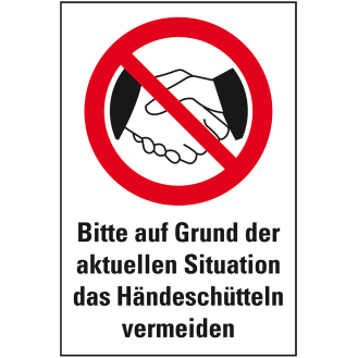 Verbots-Kombischild Händeschütteln vermeiden, praxisbewährt, Kunststoff, 200x300mm-Beschreibung lesen