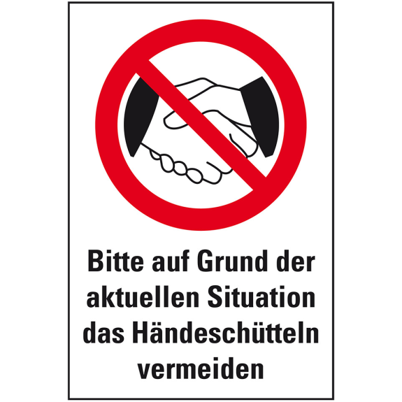 Verbots-Kombischild Händeschütteln vermeiden, praxisbewährt, Kunststoff, 200x300mm Verbots-Kombischild Händeschütteln vermeiden, praxisbewährt, Kunststoff, 200x300mm-Beschreibung lesen