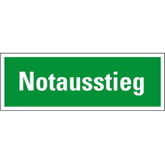 Rettungszeichen Notausstieg, praxisbewährt, Folie, selbstklebend, 297x105mm-Beschreibung lesen