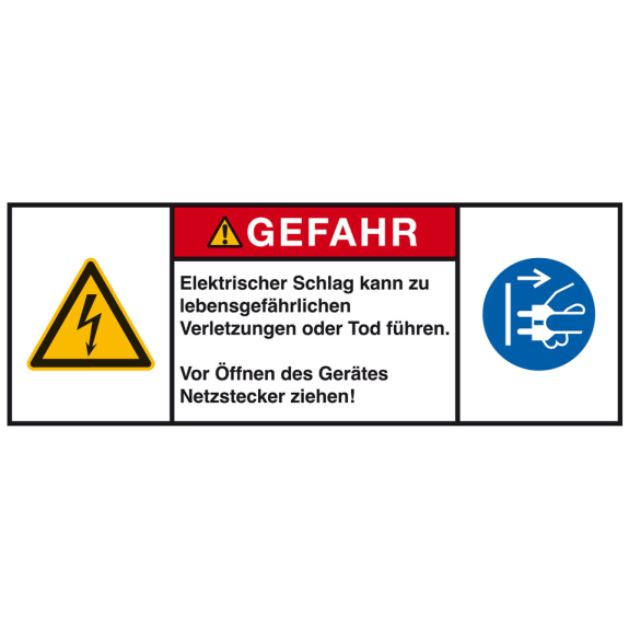 Produktsicherheitsschild Gefahr-Elektrischer Schlag, RoHS konform, Folie, 100x35mm, ISO 3864-2 Produktsicherheitsschild Gefahr-Elektrischer Schlag, RoHS konform, Folie, 100x35mm, ISO 3864-2-Beschreibung lesen