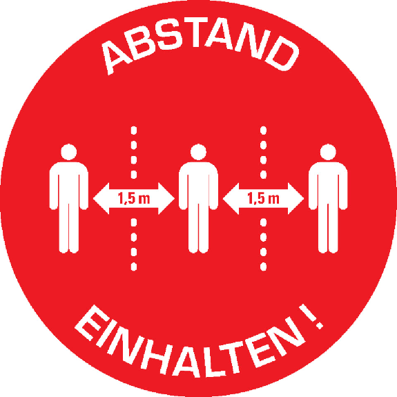Bodenzeichen Abstand 1, 5 m Einhalten!, Rutschhemmung R10, Bodenmarkierungsfolie, Ø 400mm Bodenzeichen Abstand 1, 5 m Einhalten!, Rutschhemmung R10, Bodenmarkierungsfolie, Ø 400mm-Beschreibung lesen
