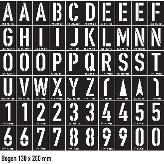 Schablonensatz 4, für Farbmarkierungen, Kunststoff, Schrifthöhe 150mm, 60/VE-Beschreibung lesen