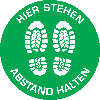Bodenzeichen Hier stehen - Abstand halten, Rutschhemmung R10, Bodenmarkierungsfolie, Ø 400mm Bodenzeichen Hier stehen - Abstand halten, Rutschhemmung R10, Bodenmarkierungsfolie, Ø 400mm