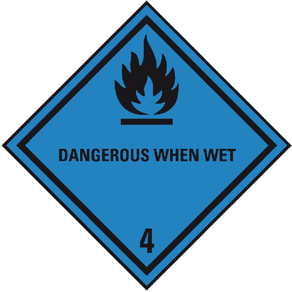 Verpackungskennzeichen Klasse 4.3, Dangerous When Wet, Folie, seewasserbeständig, 100x100mm, IMDG-Code, GGVSEB, ADR IATA-Beschreibung lesen