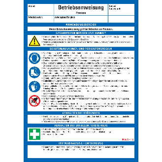 Maschinenbetriebsanweisung Pressen, Kunststoff, 210x297mm, ASR A1.3, DIN EN ISO 7010-Beschreibung lesen