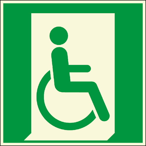 PERMALIGHT plus panneau de secours photoluminescent pour personnes en fauteuil roulant, issue de secours à droite, plastique, 150x150mm-Lire la description