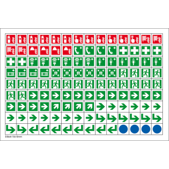 Minisymbol-Sammelbogen, ISO 7010, Folie, selbstklebend, 8mm, 126/Bogen, DIN EN ISO 7010-Beschreibung lesen
