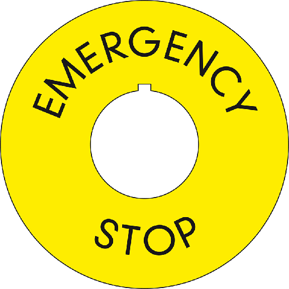 Not-Halt-Schild mit Nase, RoHS konform, englisch, Folie, selbstklebend, Ø60mm/22,5mm-Beschreibung lesen