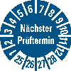 Prüfplakette Nächster Prüftermin 25-28,blau,Folie,selbstklebend,Ø 10mm,10/Bogen
