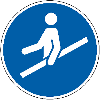 Gebotsschild Handlauf benutzen, Kunststoff, Ø 200mm, ASR A1.3, DIN EN ISO 7010 M012-Beschreibung lesen