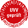 Prüfplakette UVV geprüft, 26-31, rot, Folie, selbstklebend, Ø 20mm, 10/Bogen