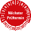 Prüfplakette Nächster Prüftermin 26-31,rot,Folie,selbstklebend,Ø 15mm,10/Bogen