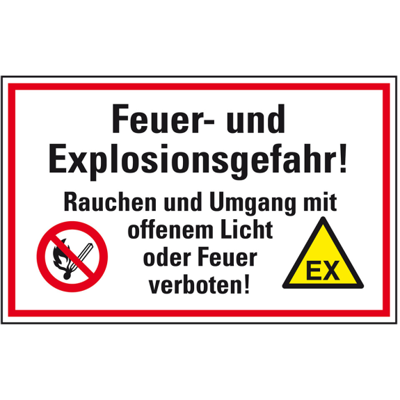 Hinweisschild Feuer- und Explosionsgefahr!..., Folie, selbstklebend, 300x200mm-Beschreibung lesen