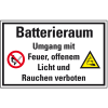 Hinweisschild Batterieraum, Umgang mit Feuer..., Folie, selbstkl., 300x200mm